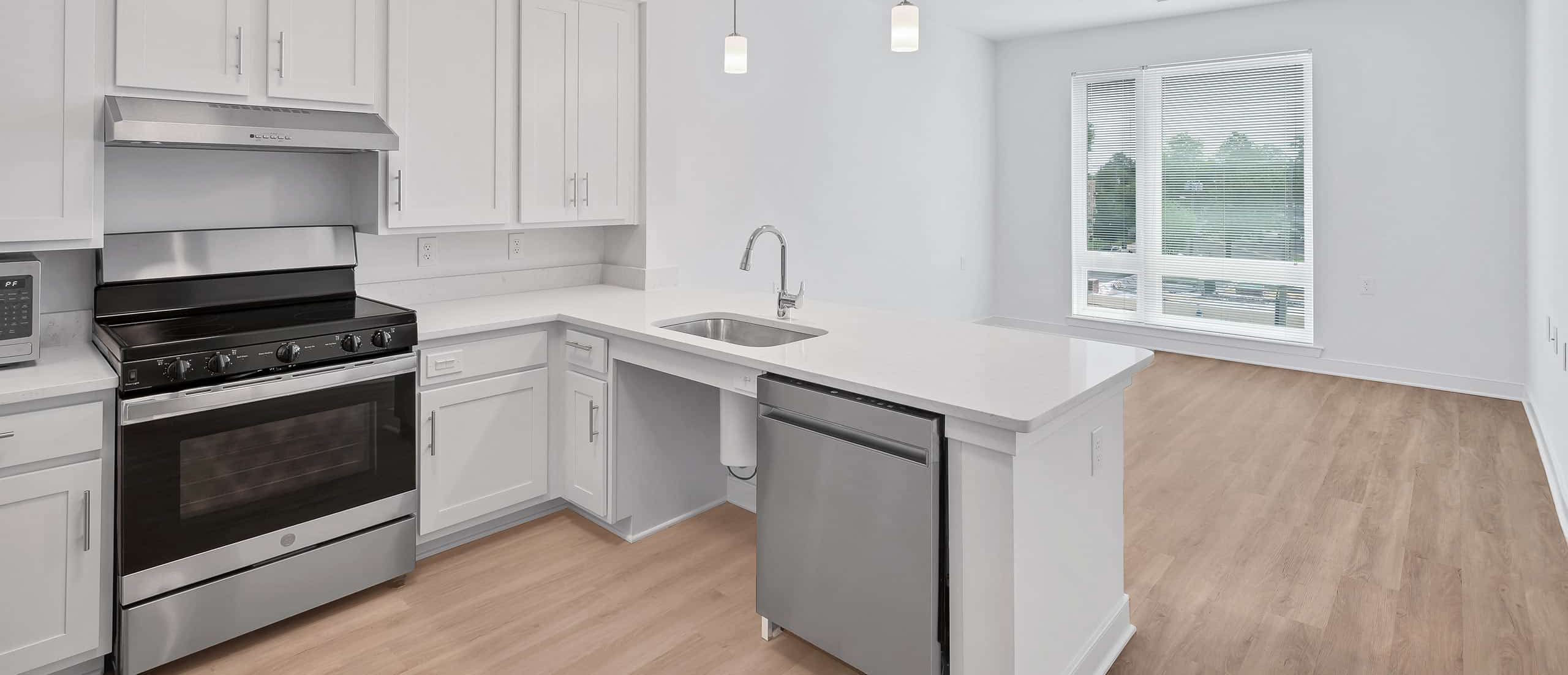 Mills Place kitchen and living area